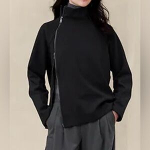 Women’s Banana Republic Two-Way Zipper Sweatshirt Mock Neck Jet Black Size Small